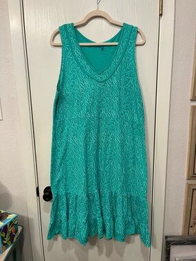 Fresh Produce Cotton Knit Dress Size 1X Green Leaf Ruffle Coastal Resort USA